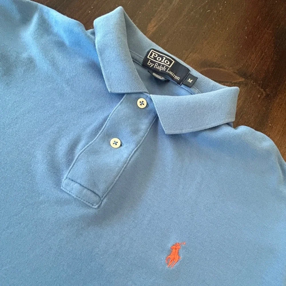 Polo Ralph Lauren Shirt Mens Medium Blue Short Sleeve Pony Logo Cotton Preppy